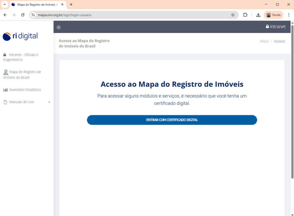 Mapa do Registro de Imóveis - Certificado Digital