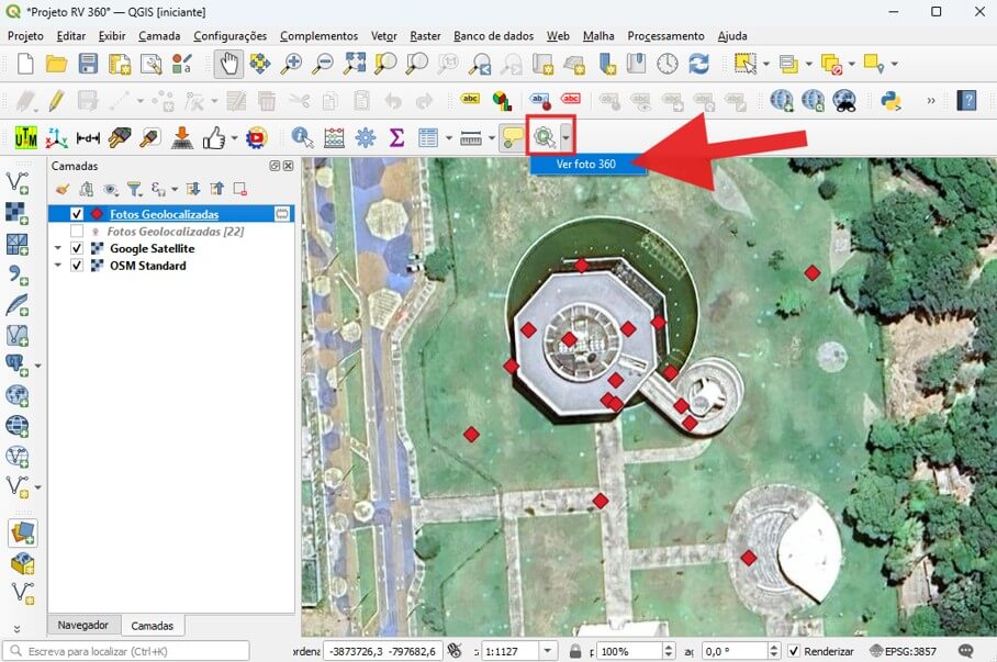 Botão para ver foto 360 no QGIS