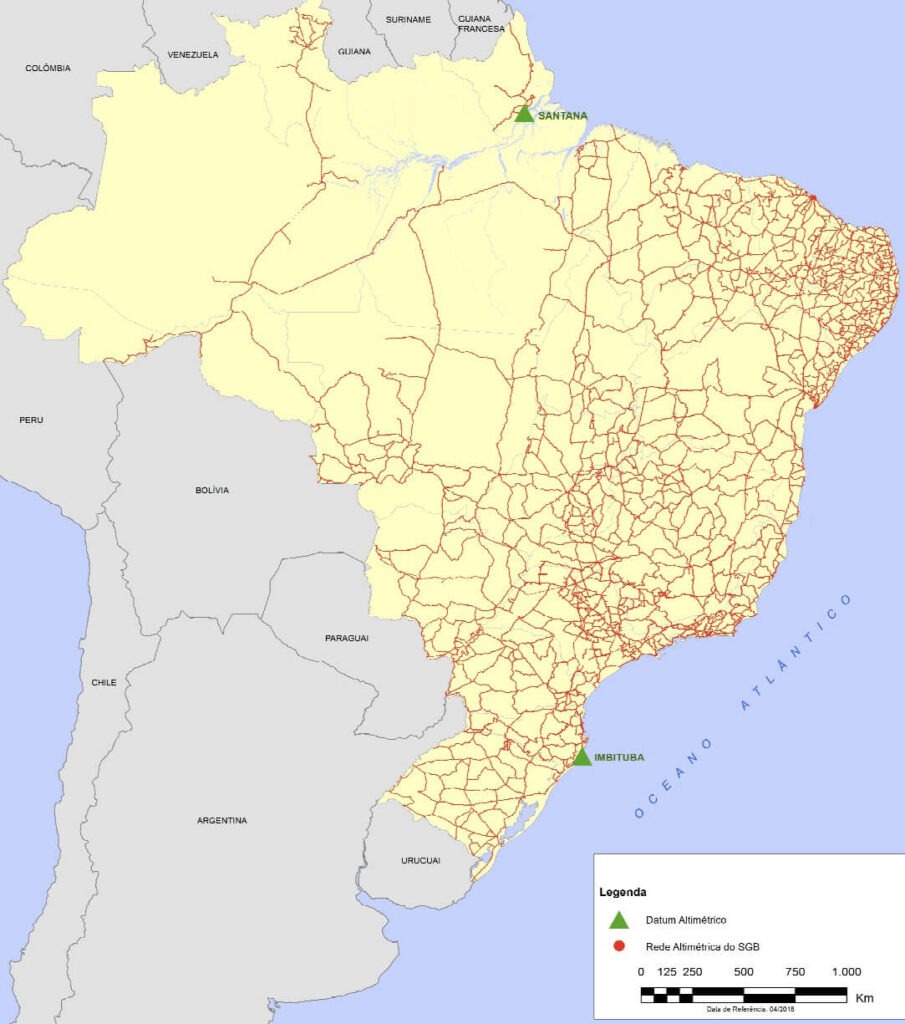 Mapa mostrando Rede Altimétrica do SGB RAAP e destacando Imbituba e Santana