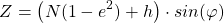 \begin{equation*}  Z=\left(N(1-e^2)+h\right)\cdot s i n{\left(\varphi\right)} \end{equation*}