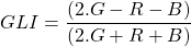 \begin{equation*}  GLI=\frac{(2.G-R-B)}{(2.G+R+B)} \end{equation*}