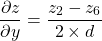 \begin{equation*}  \frac{\partial z}{\partial y}=\frac{z_2-z_6}{2\times d} \end{equation*}