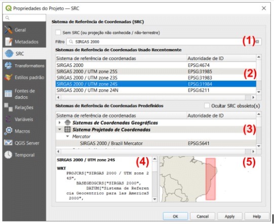 Configuração do SRC no QGIS