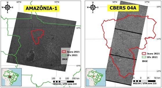 Mapa de Localização para comparação dos sensores Amazônia-1 e CBERS 04A