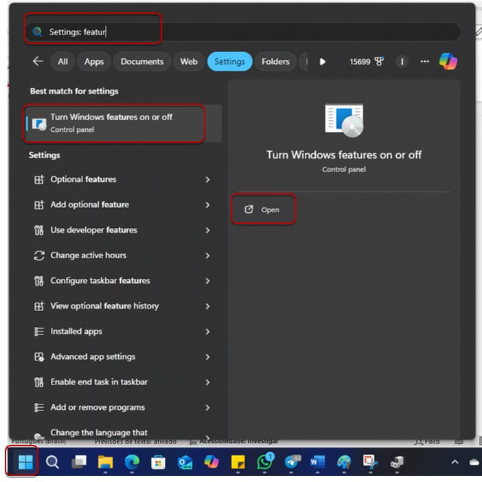 Ativar recursos features do Windows