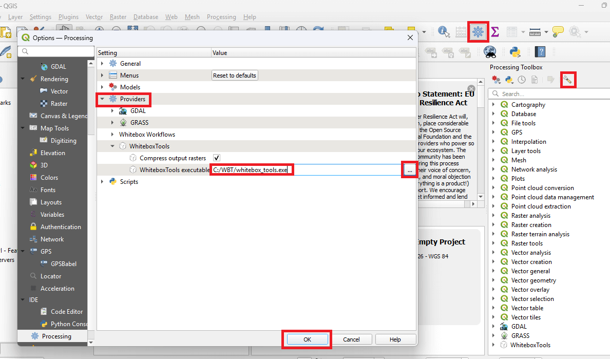 Configurando o WhiteboxTools no QGIS