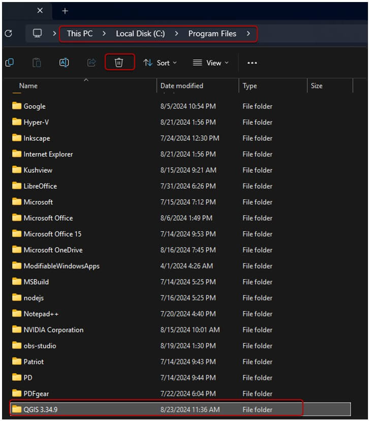 Excluir pastas QGIS em Program Files