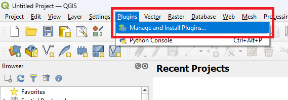 Gerenciador de Plugins no QGIS