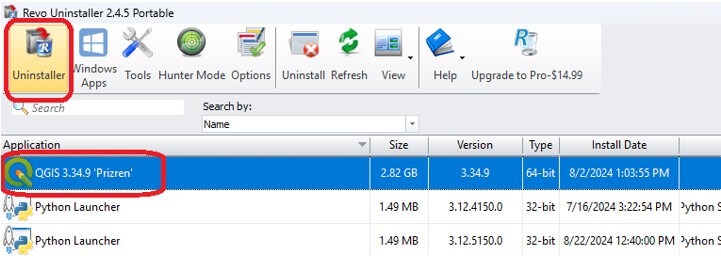 Revo Uninstaller qgis