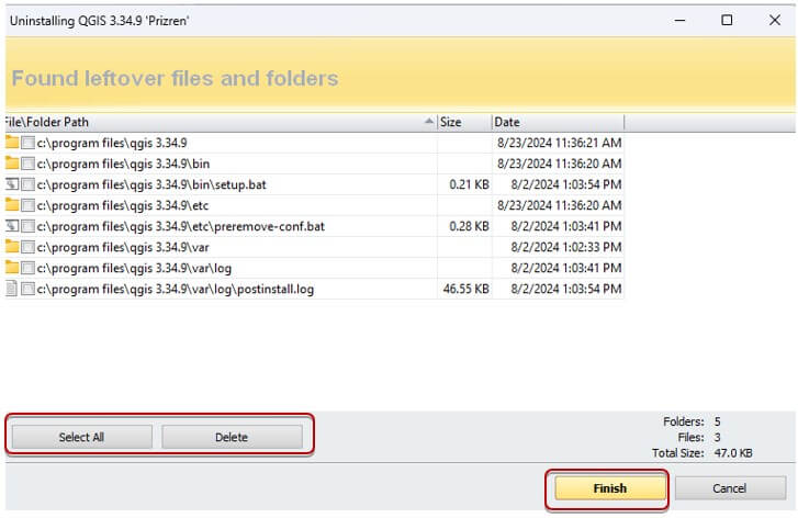 Uninstalling QGIS Folders